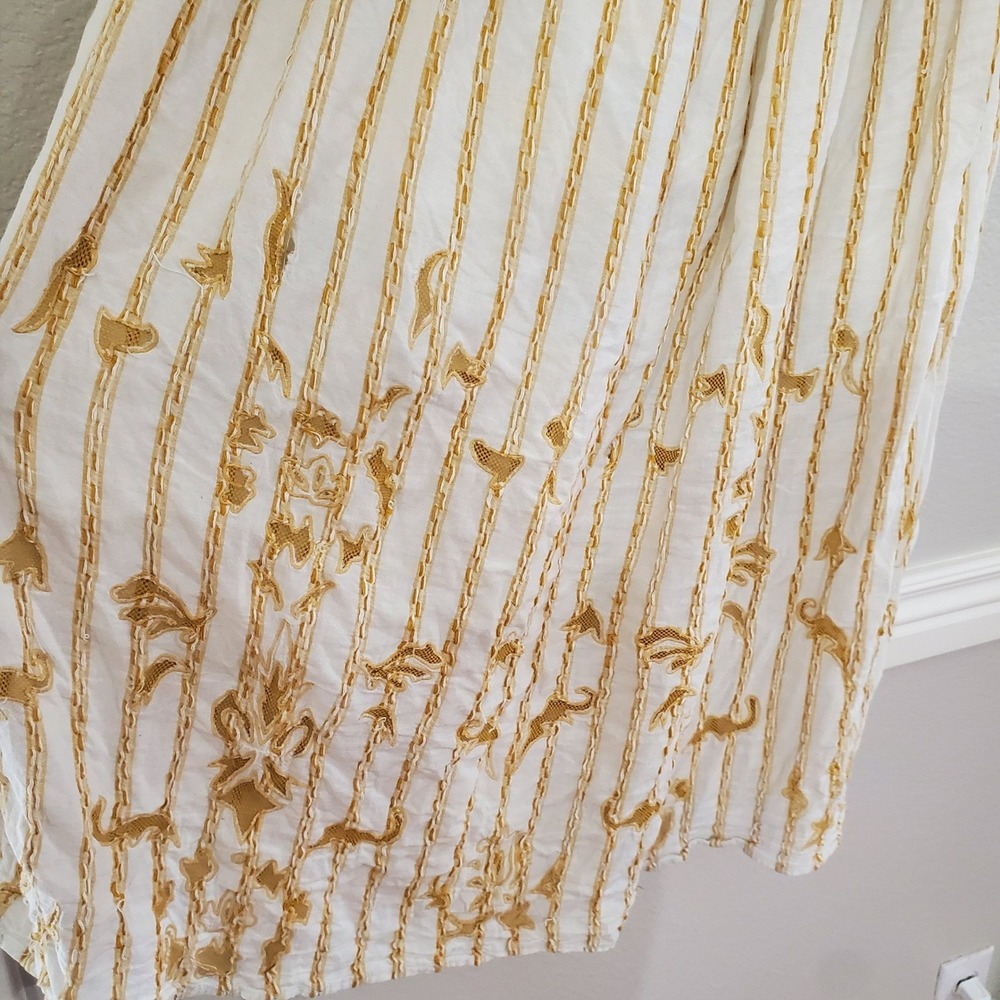 Anthropologie By Anthropologie Embroidered Tie-Front Maxi Dress Cream Gold M - Picture 8 of 13